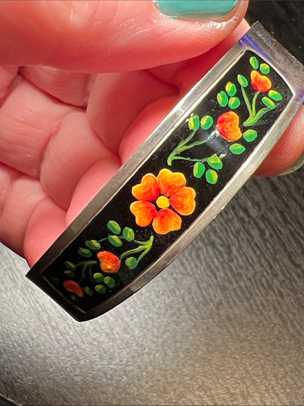 Vintage Antique Handpainted Floral Enamel 800 Silver Cuff Bracelet - Picture 3 of 11